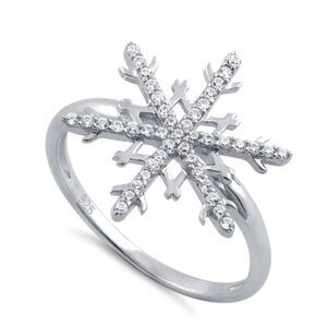 Solid Sterling Silver Unique Snowflake Clear CZ New